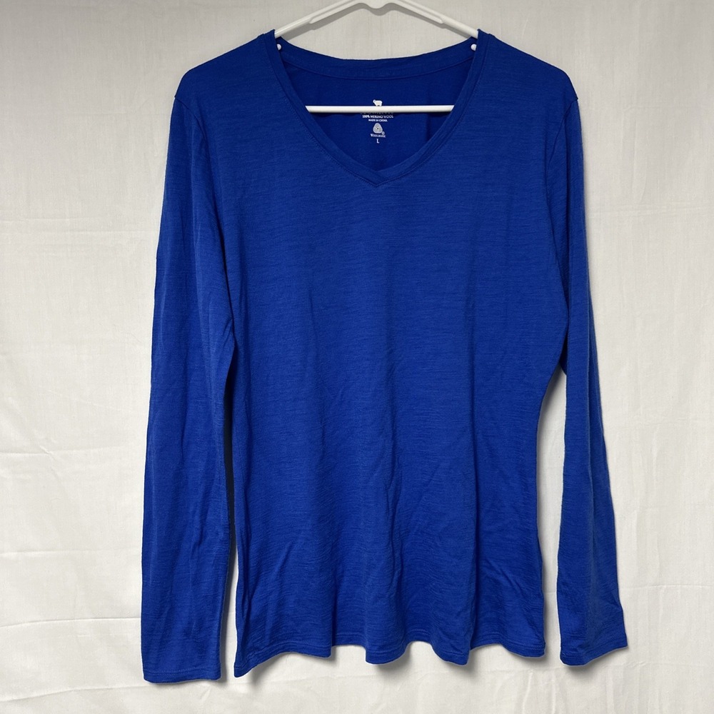 Segments Women's Large 100% Merino Wool Blue V Neck Long Sleeve Base Layer Warm